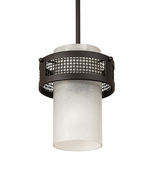 Meyda Lighting Maglia Semplice 8" Oil Rubbed Bronze Mini Pendant Light With Frosted Seeded Shade Glass