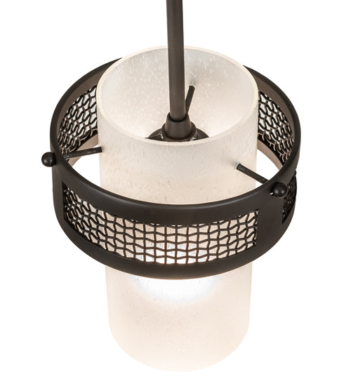 Meyda Lighting Maglia Semplice 8" Oil Rubbed Bronze Mini Pendant Light With Frosted Seeded Shade Glass