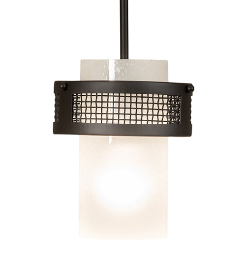 Meyda Lighting Maglia Semplice 8" Oil Rubbed Bronze Mini Pendant Light With Frosted Seeded Shade Glass