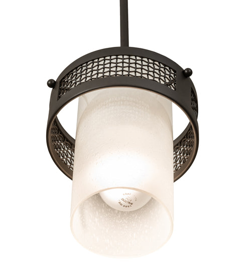 Meyda Lighting Maglia Semplice 8" Oil Rubbed Bronze Mini Pendant Light With Frosted Seeded Shade Glass