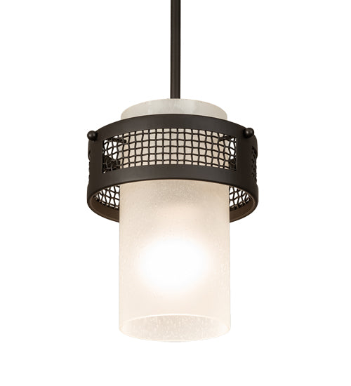 Meyda Lighting Maglia Semplice 8" Oil Rubbed Bronze Mini Pendant Light With Frosted Seeded Shade Glass
