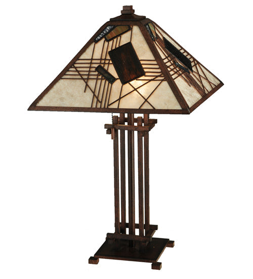 Meyda Lighting Magnetism 23" 2-Light Cafe Noir Table Lamp With Silver Mica Shade Glass