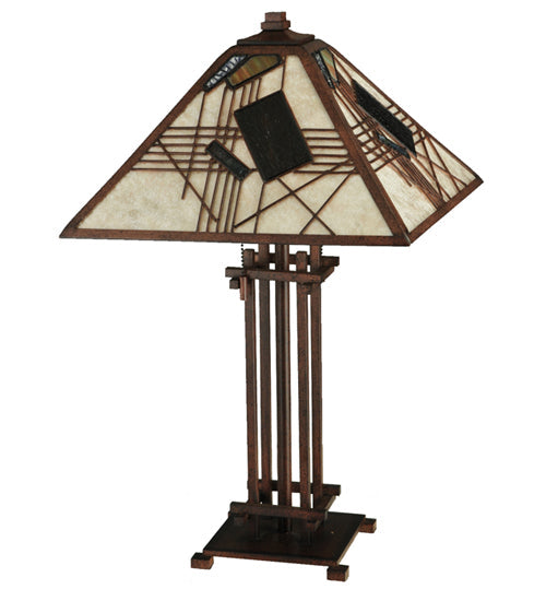 Meyda Lighting Magnetism 23" 2-Light Cafe Noir Table Lamp With Silver Mica Shade Glass