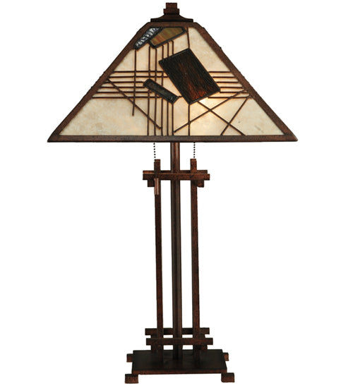 Meyda Lighting Magnetism 23" 2-Light Cafe Noir Table Lamp With Silver Mica Shade Glass