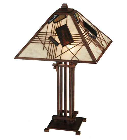 Meyda Lighting Magnetism 23" 2-Light Cafe Noir Table Lamp With Silver Mica Shade Glass