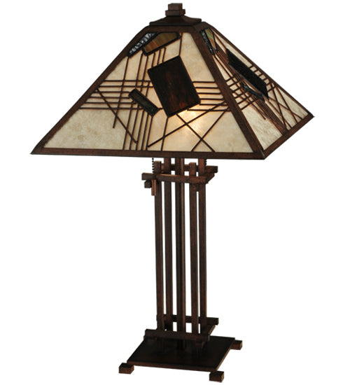 Meyda Lighting Magnetism 23" 2-Light Cafe Noir Table Lamp With Silver Mica Shade Glass