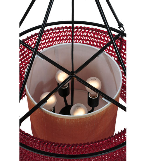 Meyda Lighting Maille 24" 4-Light Black Drum Pendant Light With Ruby Red Shade