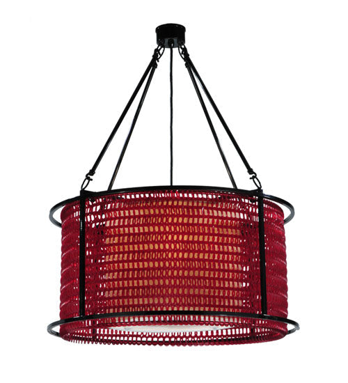 Meyda Lighting Maille 24" 4-Light Black Drum Pendant Light With Ruby Red Shade
