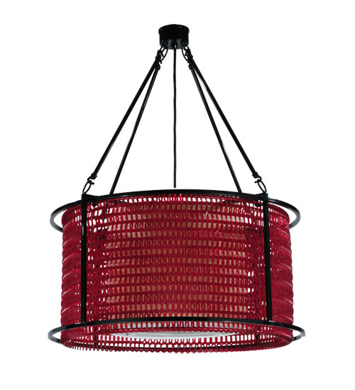 Meyda Lighting Maille 24" 4-Light Black Drum Pendant Light With Ruby Red Shade