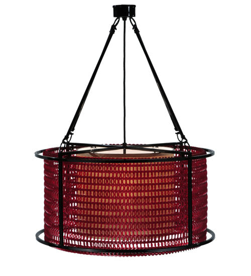 Meyda Lighting Maille 24" 4-Light Black Drum Pendant Light With Ruby Red Shade