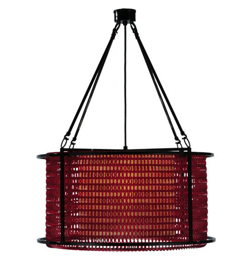 Meyda Lighting Maille 24" 4-Light Black Drum Pendant Light With Ruby Red Shade