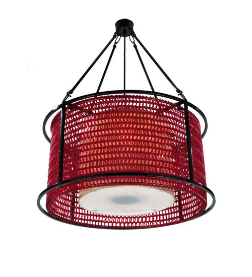 Meyda Lighting Maille 24" 4-Light Black Drum Pendant Light With Ruby Red Shade