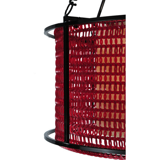 Meyda Lighting Maille 24" 4-Light Black Drum Pendant Light With Ruby Red Shade