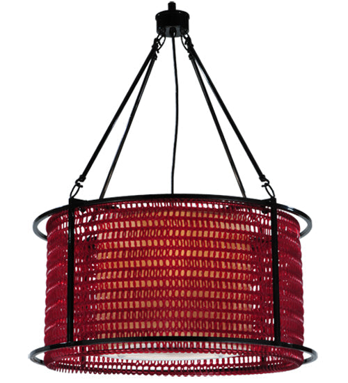 Meyda Lighting Maille 24" 4-Light Black Drum Pendant Light With Ruby Red Shade