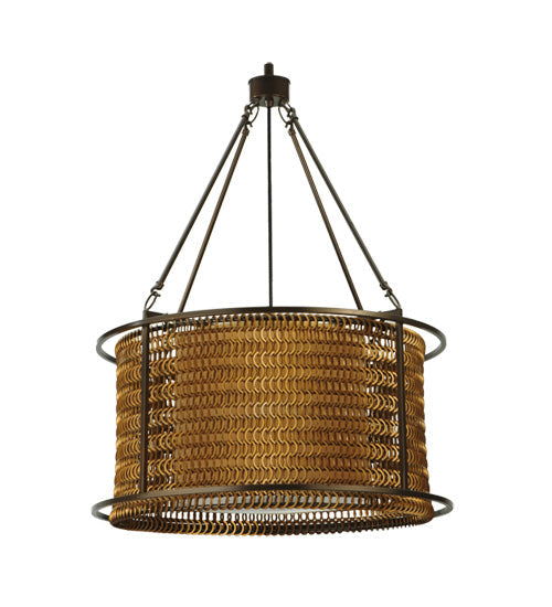 Meyda Lighting Maille 24" 4-Light Timeless Bronze Drum Pendant Light With Beige and Gold Shade Glass