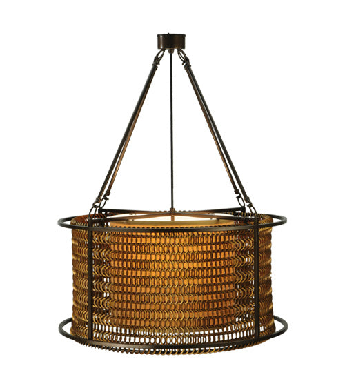 Meyda Lighting Maille 24" 4-Light Timeless Bronze Drum Pendant Light With Beige and Gold Shade Glass