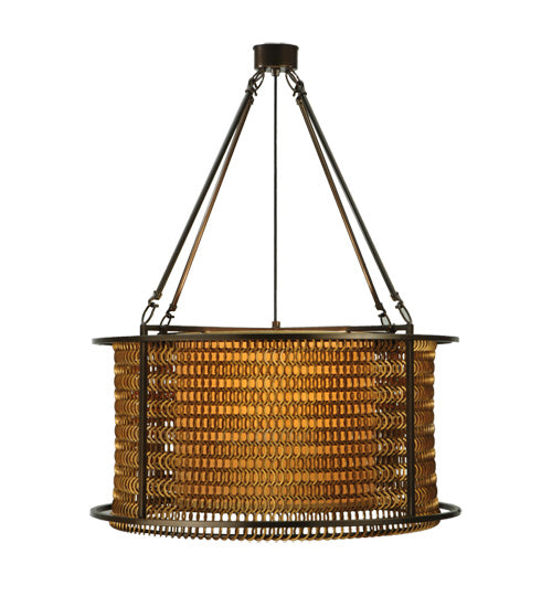 Meyda Lighting Maille 24" 4-Light Timeless Bronze Drum Pendant Light With Beige and Gold Shade Glass