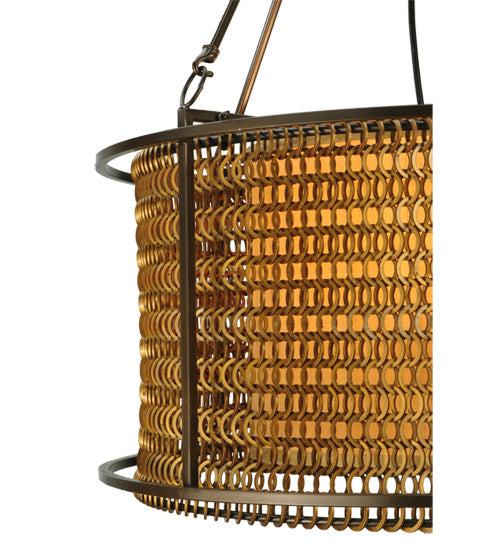 Meyda Lighting Maille 24" 4-Light Timeless Bronze Drum Pendant Light With Beige and Gold Shade Glass