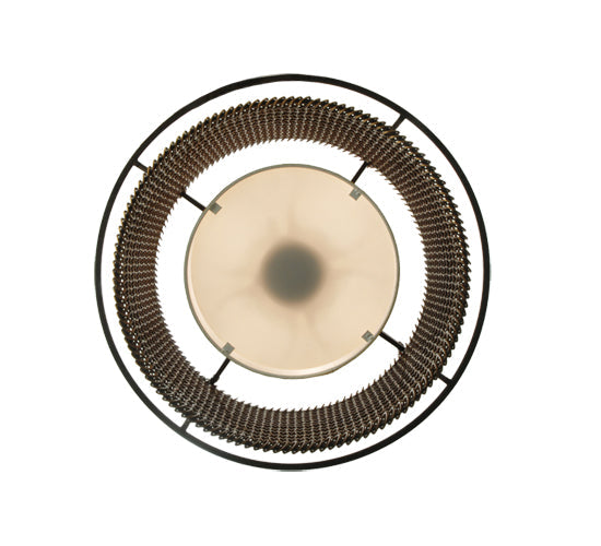 Meyda Lighting Maille 24"W x 54"H 4-Light Timeless Bronze Drum Pendant Light With Gold and Frosted White Idalight Shade