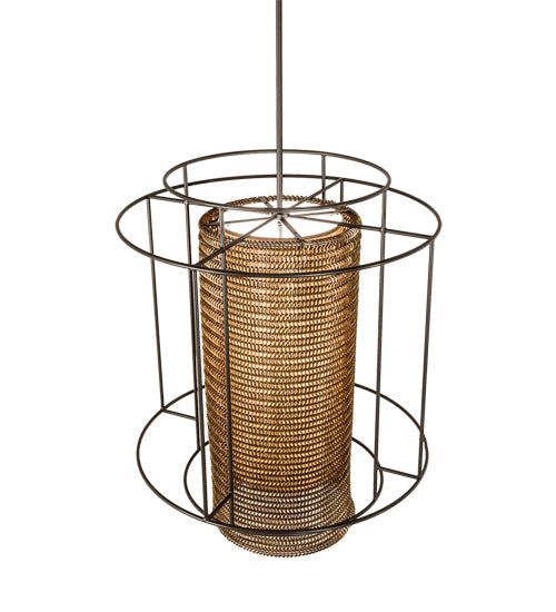 Meyda Lighting Maille 39"W x 140"H 4-Light Timeless Bronze Drum Pendant Light With Gold and Frosted White Idalight Shade