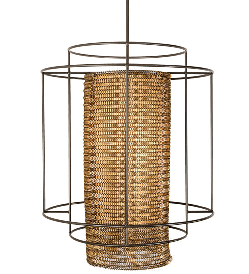Meyda Lighting Maille 39"W x 140"H 4-Light Timeless Bronze Drum Pendant Light With Gold and Frosted White Idalight Shade