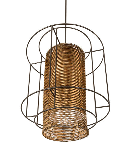 Meyda Lighting Maille 39"W x 140"H 4-Light Timeless Bronze Drum Pendant Light With Gold and Frosted White Idalight Shade