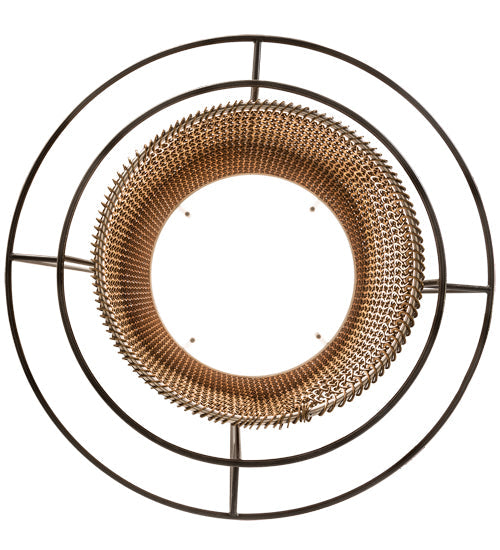 Meyda Lighting Maille 39"W x 140"H 4-Light Timeless Bronze Drum Pendant Light With Gold and Frosted White Idalight Shade