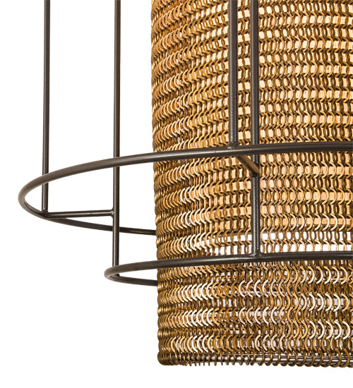 Meyda Lighting Maille 39"W x 140"H 4-Light Timeless Bronze Drum Pendant Light With Gold and Frosted White Idalight Shade