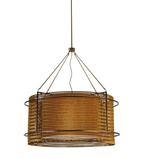 Meyda Lighting Maille 47"W x 86"H 6-Light Timeless Bronze Drum Pendant Light With Gold and Frosted White Idalight Shade