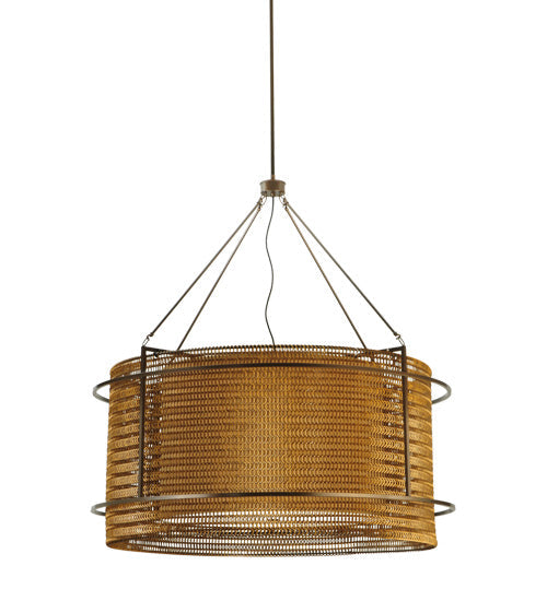 Meyda Lighting Maille 47"W x 86"H 6-Light Timeless Bronze Drum Pendant Light With Gold and Frosted White Idalight Shade
