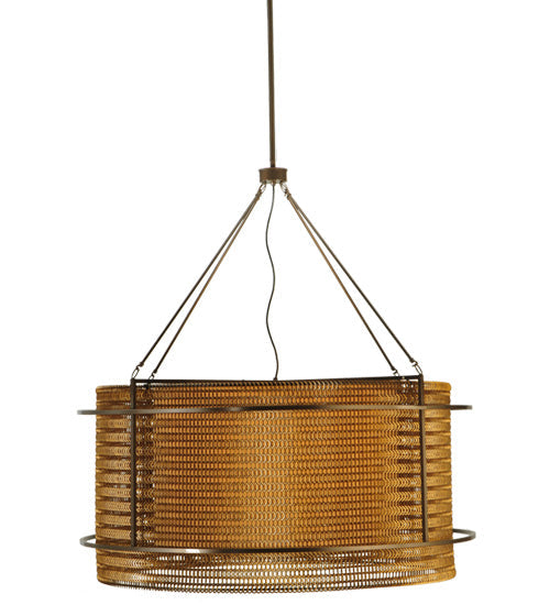 Meyda Lighting Maille 47"W x 86"H 6-Light Timeless Bronze Drum Pendant Light With Gold and Frosted White Idalight Shade