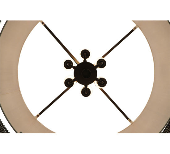 Meyda Lighting Maille 47"W x 86"H 6-Light Timeless Bronze Drum Pendant Light With Gold and Frosted White Idalight Shade