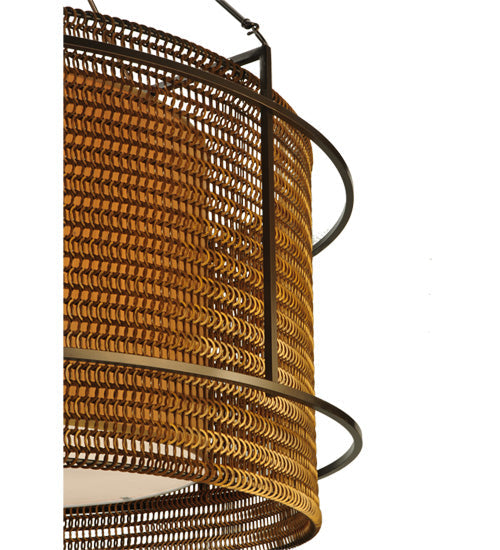 Meyda Lighting Maille 47"W x 86"H 6-Light Timeless Bronze Drum Pendant Light With Gold and Frosted White Idalight Shade
