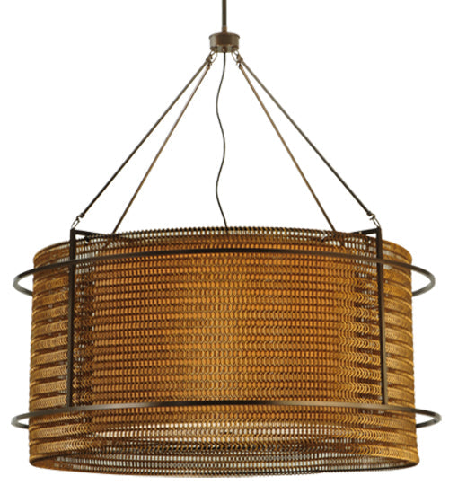 Meyda Lighting Maille 47"W x 86"H 6-Light Timeless Bronze Drum Pendant Light With Gold and Frosted White Idalight Shade