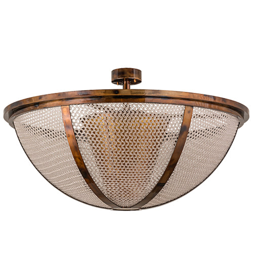 Meyda Lighting Maille 48" 5-Light Light Burnished Antique Copper Semi-flush Mount Ceiling Light With Amber Mica Shade Glass