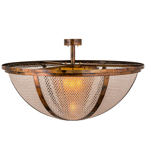 Meyda Lighting Maille 48" 5-Light Light Burnished Antique Copper Semi-flush Mount Ceiling Light With Amber Mica Shade Glass