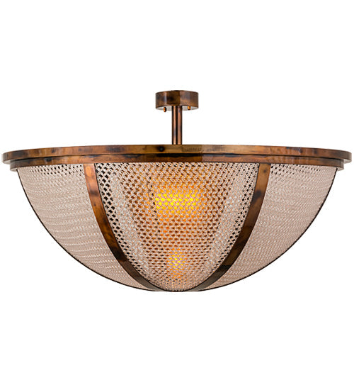 Meyda Lighting Maille 48" 5-Light Light Burnished Antique Copper Semi-flush Mount Ceiling Light With Amber Mica Shade Glass