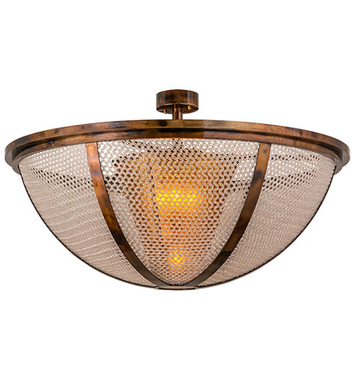 Meyda Lighting Maille 48" 5-Light Light Burnished Antique Copper Semi-flush Mount Ceiling Light With Amber Mica Shade Glass