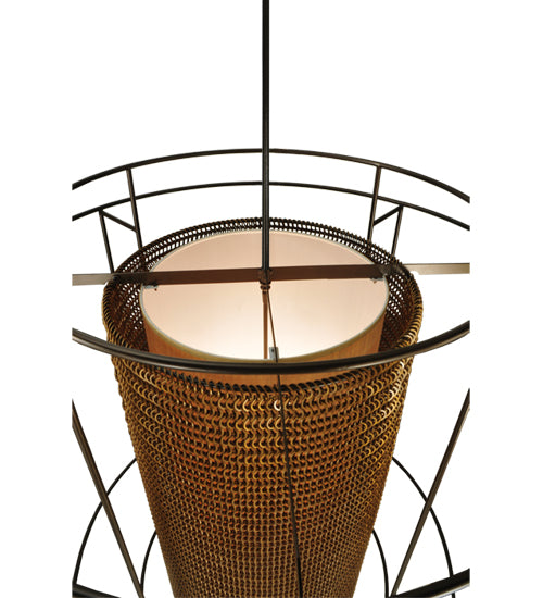 Meyda Lighting Maille 49"W x 150"H 4-Light Timeless Bronze Drum Pendant Light With Gold and Frosted White Idalight Shade