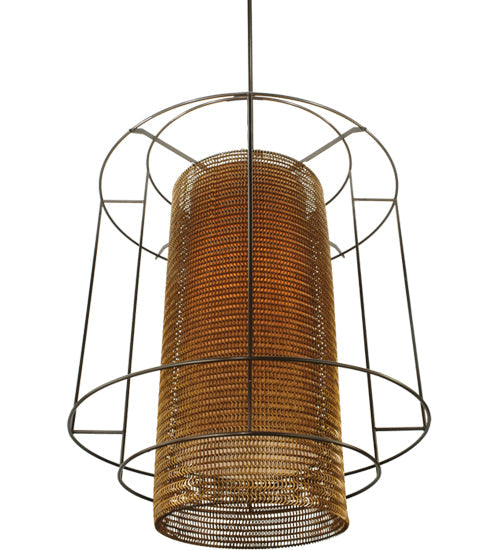 Meyda Lighting Maille 49"W x 150"H 4-Light Timeless Bronze Drum Pendant Light With Gold and Frosted White Idalight Shade