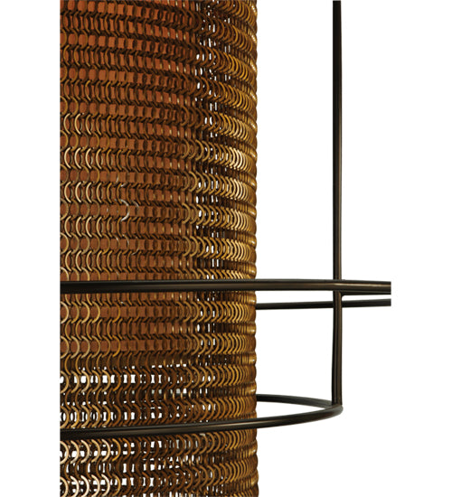 Meyda Lighting Maille 49"W x 150"H 4-Light Timeless Bronze Drum Pendant Light With Gold and Frosted White Idalight Shade