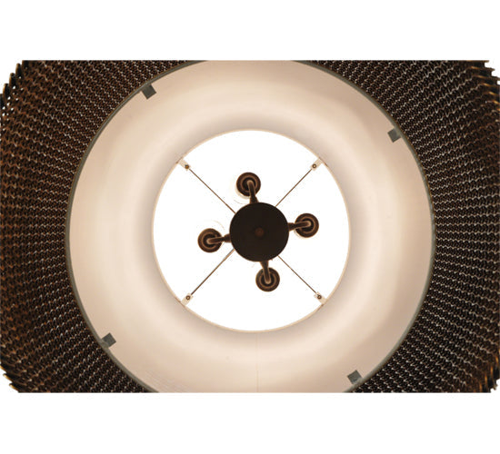 Meyda Lighting Maille 49"W x 150"H 4-Light Timeless Bronze Drum Pendant Light With Gold and Frosted White Idalight Shade