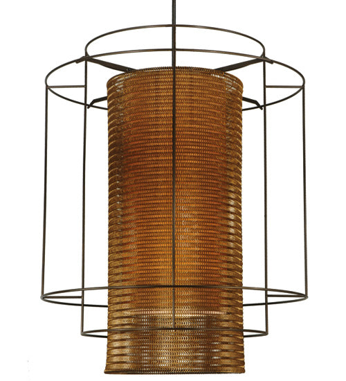 Meyda Lighting Maille 60"W x 128"H 8-Light Timeless Bronze Drum Pendant Light With Gold and Frosted White Idalight Shade