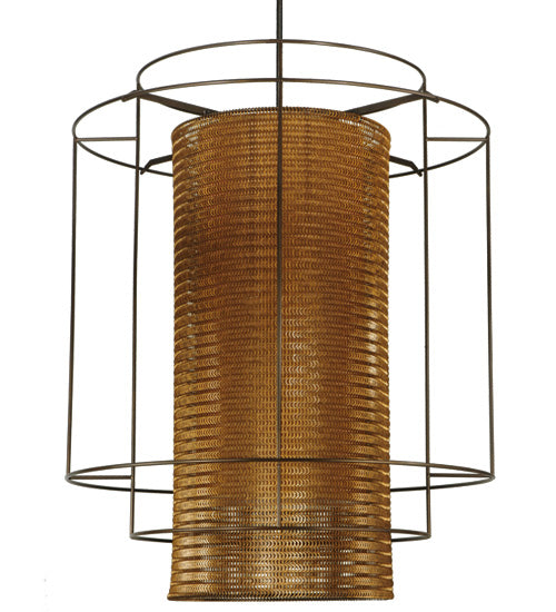 Meyda Lighting Maille 60"W x 128"H 8-Light Timeless Bronze Drum Pendant Light With Gold and Frosted White Idalight Shade