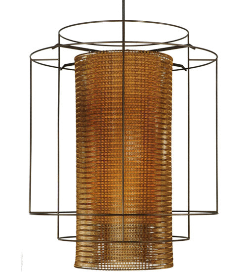 Meyda Lighting Maille 60"W x 128"H 8-Light Timeless Bronze Drum Pendant Light With Gold and Frosted White Idalight Shade
