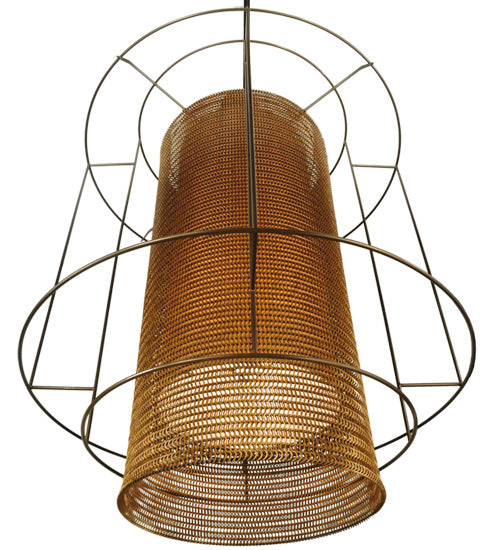 Meyda Lighting Maille 60"W x 128"H 8-Light Timeless Bronze Drum Pendant Light With Gold and Frosted White Idalight Shade