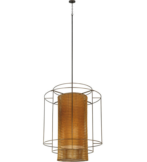 Meyda Lighting Maille 60"W x 128"H 8-Light Timeless Bronze Drum Pendant Light With Gold and Frosted White Idalight Shade