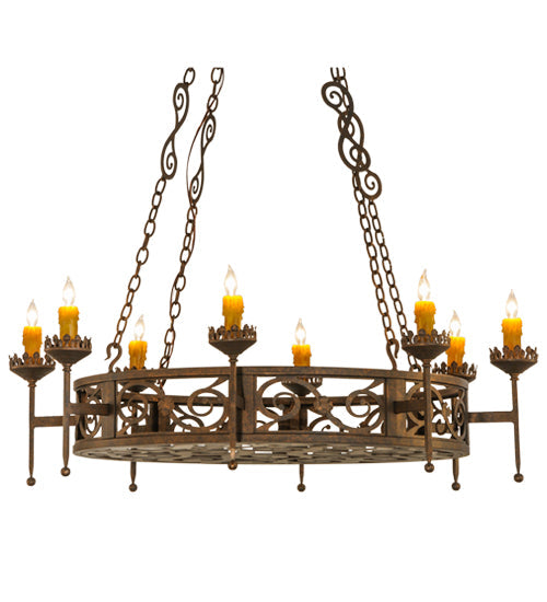 Meyda Lighting Majella 48" 8-Light Gilded Tobacco Chandelier With Amber Faux Candlelight