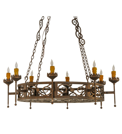 Meyda Lighting Majella 48" 8-Light Gilded Tobacco Chandelier With Amber Faux Candlelight