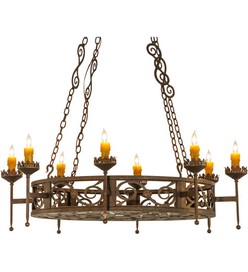 Meyda Lighting Majella 48" 8-Light Gilded Tobacco Chandelier With Amber Faux Candlelight